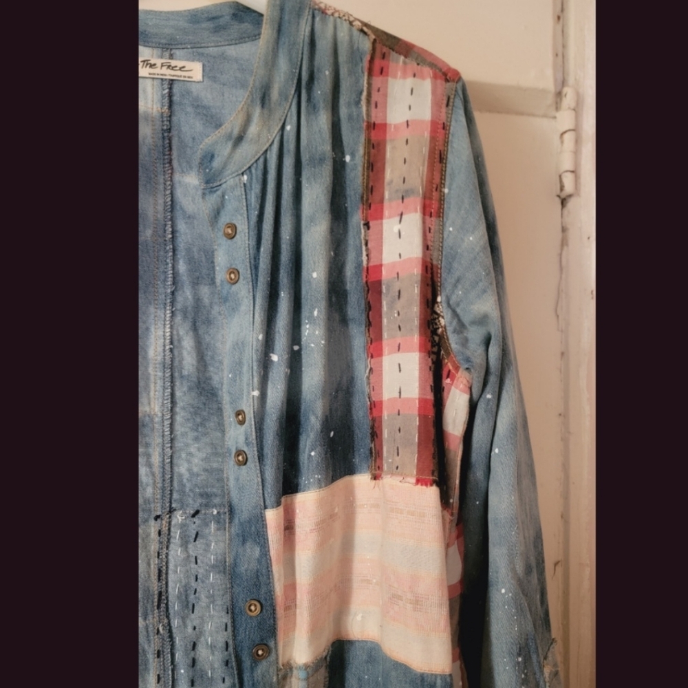 We The Free People PHOENIX patched Patchwork distressed Maxi Shirt Dress Duster - Picture 7 of 15